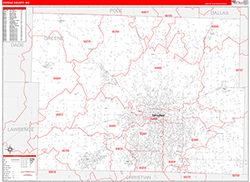 Greene County, MO Wall Map Zip Code Red Line Style 2026