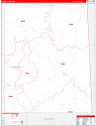 Greene County, MS Wall Map Zip Code Red Line Style 2024
