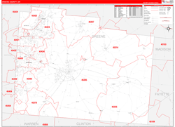 Greene County, OH Wall Map Zip Code Red Line Style 2024