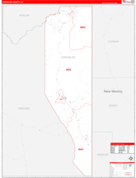 Greenlee County, AZ Wall Map Zip Code Red Line Style 2024