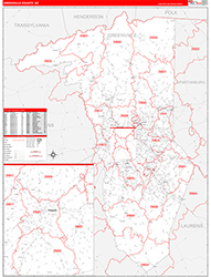 Greenville County, SC Wall Map Zip Code Red Line Style 2026