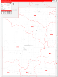 Greenwood County, KS Wall Map Zip Code Red Line Style 2024