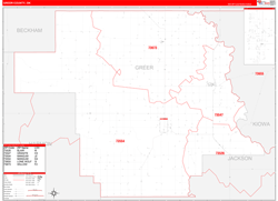 Greer County, OK Wall Map Zip Code Red Line Style 2024
