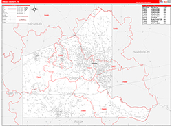 Gregg County, TX Wall Map Zip Code Red Line Style 2026