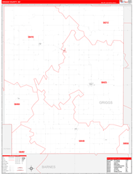Griggs County, ND Wall Map Zip Code Red Line Style 2023