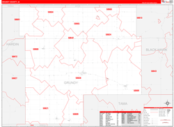 Grundy County, IA Wall Map Zip Code Red Line Style 2024