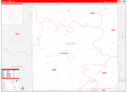 Grundy County, MO Wall Map Zip Code Red Line Style 2024