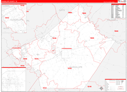 Guadalupe County, TX Wall Map Zip Code Red Line Style 2024