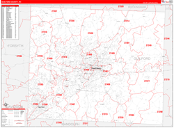 Guilford County, NC Wall Map Zip Code Red Line Style 2024