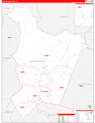 Habersham County, GA Wall Map Zip Code Red Line Style 2024