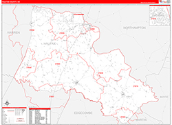 Halifax County, NC Wall Map Zip Code Red Line Style 2026