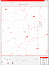 Hall County, NE Wall Map Zip Code Red Line Style 2023
