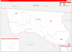 Hamilton County, FL Wall Map Zip Code Red Line Style 2023