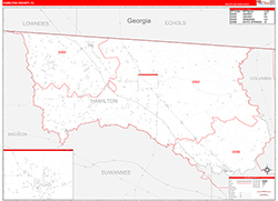 Hamilton County, FL Wall Map Zip Code Red Line Style 2026