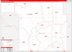 Hamilton County, IA Wall Map Zip Code Red Line Style 2024