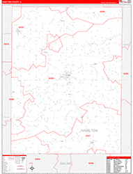 Hamilton County, IL Wall Map Zip Code Red Line Style 2026