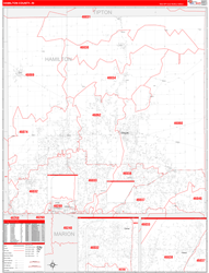 Hamilton County, IN Wall Map Zip Code Red Line Style 2024