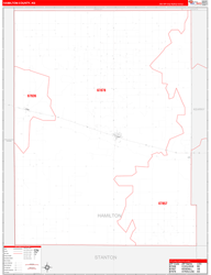 Hamilton County, KS Wall Map Zip Code Red Line Style 2024