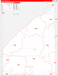 Hamilton County, NE Wall Map Zip Code Red Line Style 2023