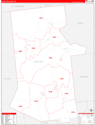 Hamilton County, NY Wall Map Zip Code Red Line Style 2024