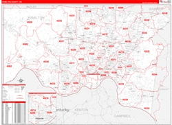Hamilton County, OH Wall Map Zip Code Red Line Style 2024