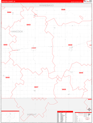 Hancock County, IA Wall Map Zip Code Red Line Style 2024