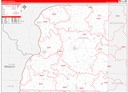 Hancock County, IL Wall Map Zip Code Red Line Style 2026