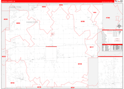 Hancock County, IN Wall Map Zip Code Red Line Style 2024
