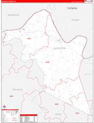 Hancock County, KY Wall Map Zip Code Red Line Style 2026