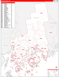 Hancock County, ME Wall Map Zip Code Red Line Style 2024