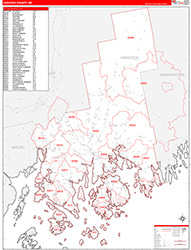 Hancock County, ME Wall Map Zip Code Red Line Style 2026