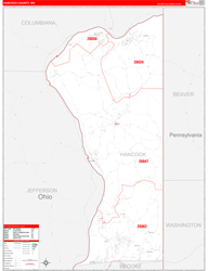 Hancock County, WV Wall Map Zip Code Red Line Style 2024
