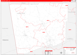 Haralson County, GA Wall Map Zip Code Red Line Style 2024