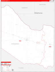 Hardeman County, TX Wall Map Zip Code Red Line Style 2024
