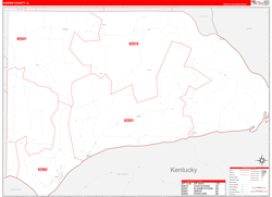 Hardin County, IL Wall Map Zip Code Red Line Style 2024