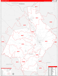 Hardin County, KY Wall Map Zip Code Red Line Style 2024