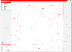 Harding County, SD Wall Map Zip Code Red Line Style 2024