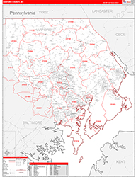 Harford County, MD Wall Map Zip Code Red Line Style 2026