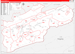 Harlan County, KY Wall Map Zip Code Red Line Style 2026