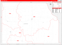 Harper County, OK Wall Map Zip Code Red Line Style 2024