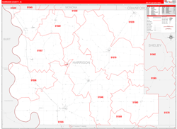 Harrison County, IA Wall Map Zip Code Red Line Style 2024
