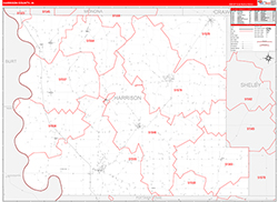 Harrison County, IA Wall Map Zip Code Red Line Style 2026
