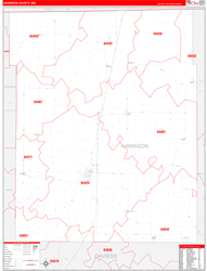 Harrison County, MO Wall Map Zip Code Red Line Style 2024