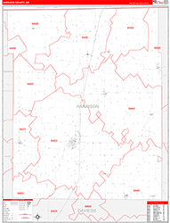 Harrison County, MO Wall Map Zip Code Red Line Style 2026