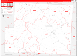 Harrison County, OH Wall Map Zip Code Red Line Style 2024
