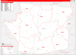 Hart County, KY Wall Map Zip Code Red Line Style 2024