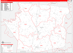 Hart County, KY Wall Map Zip Code Red Line Style 2026