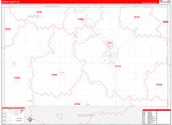 Harvey County, KS Wall Map Zip Code Red Line Style 2024