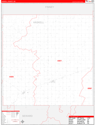 Haskell County, KS Wall Map Zip Code Red Line Style 2024
