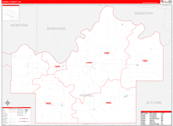 Haskell County, OK Wall Map Zip Code Red Line Style 2024